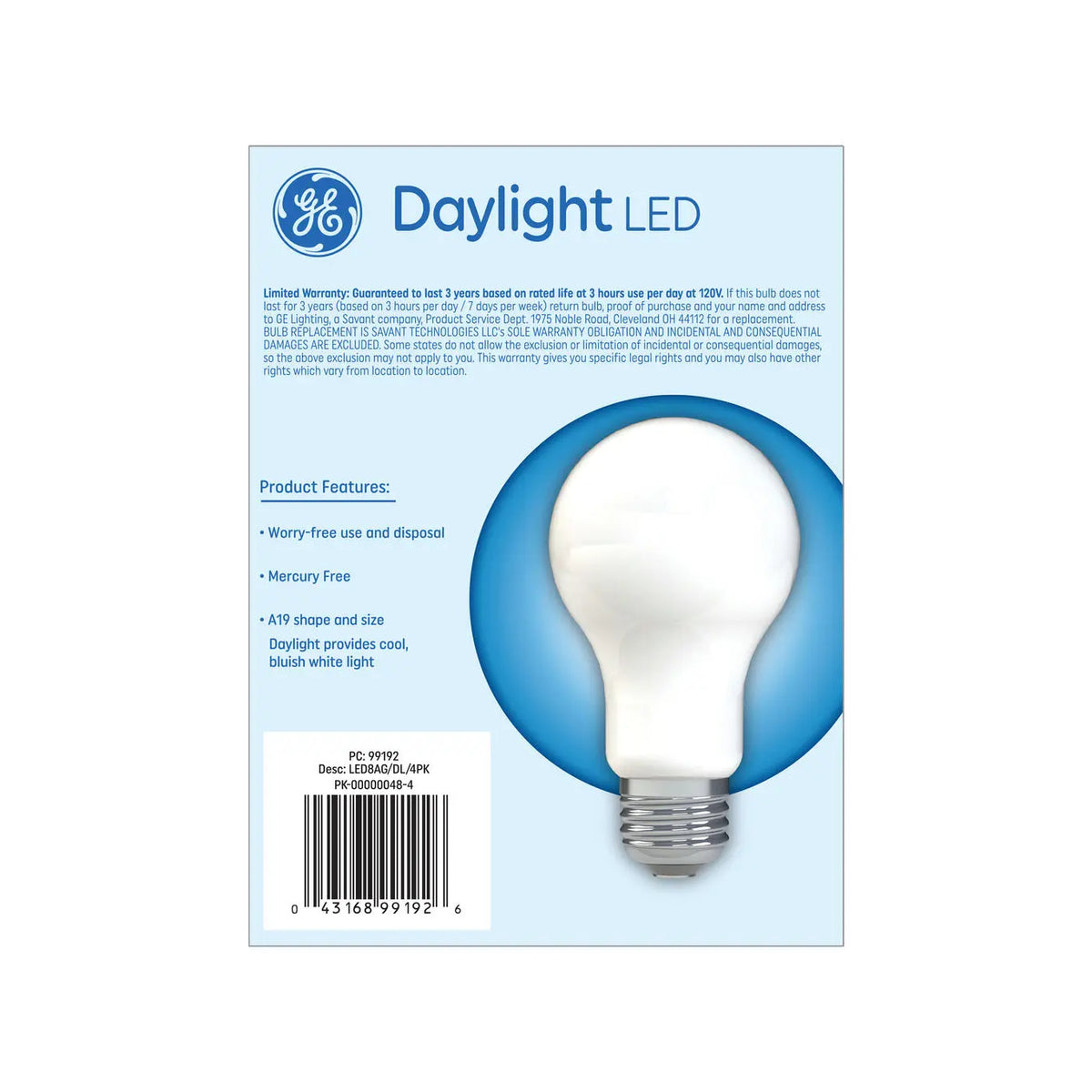 GE Lighting Basic LED 60 Watt Replacement, Daylight, A19 General Purpose Bulbs, 4 count-043168991926-LR-321348-4-LR eShop
