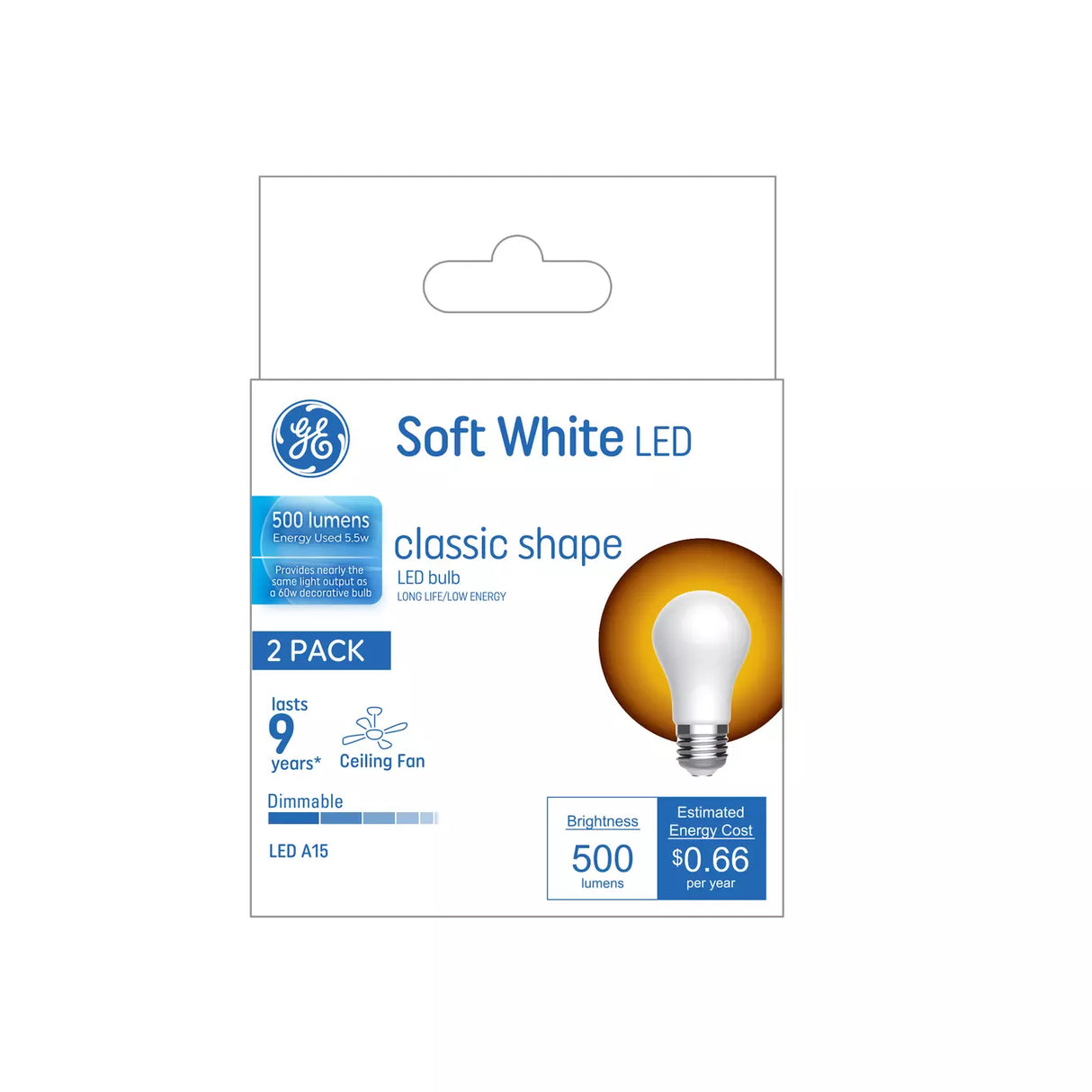 GE Lighting Basic LED 60 Watt Replacement, Soft White, A15 Ceiling Fan Bulbs, 2 Pack-043168548076-LR-348669-1-LR eShop