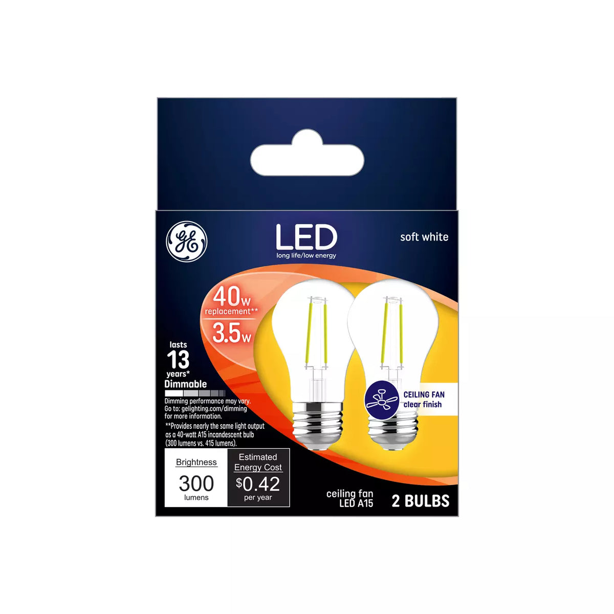 GE Lighting Classic LED 40 Watt Replacement, Soft White, A15 Ceiling Fan Bulbs, 2 count-043168232401-LR-321357-1-LR eShop