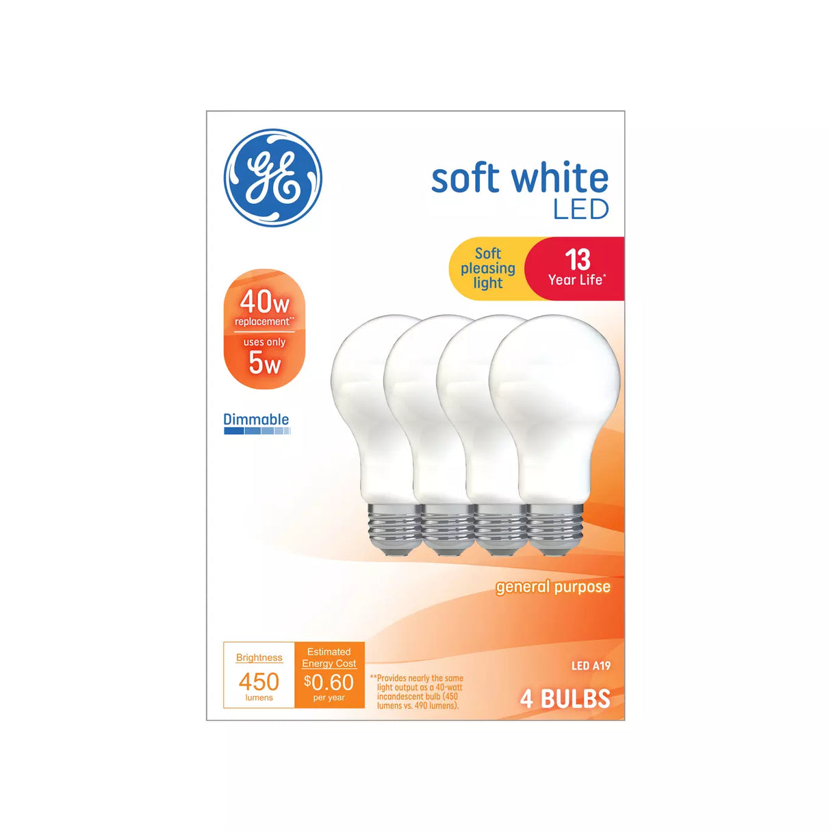 GE Lighting Classic LED 40 Watt Replacement, Soft White, A19 General Purpose Bulbs, 4 Pack-043168544993-LR-349337-1-LR eShop