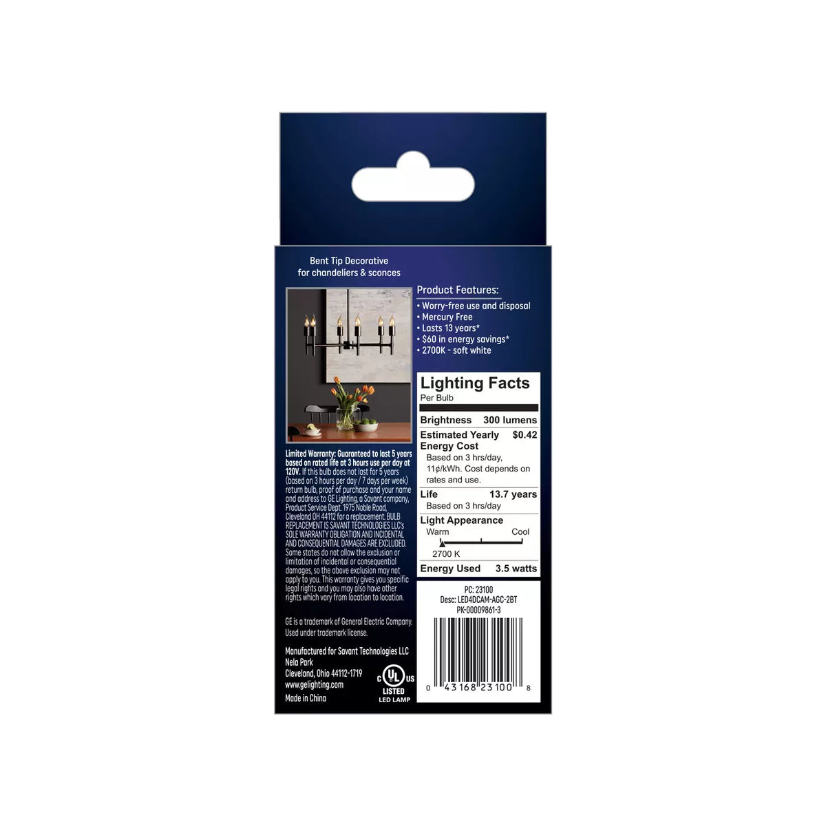 GE Lighting Classic LED 40 Watt Replacement, Soft White, CA11 Deco - Candle Bulbs, 2 count-043168231008-LR-321353-4-LR eShop