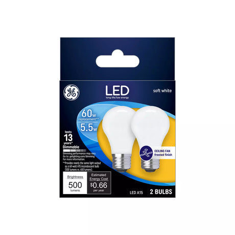 GE Lighting Classic LED 60 Watt Replacement, Soft White, A15 Ceiling Fan Bulbs, 2 Pack-043168259866-LR-348616-1-LR eShop
