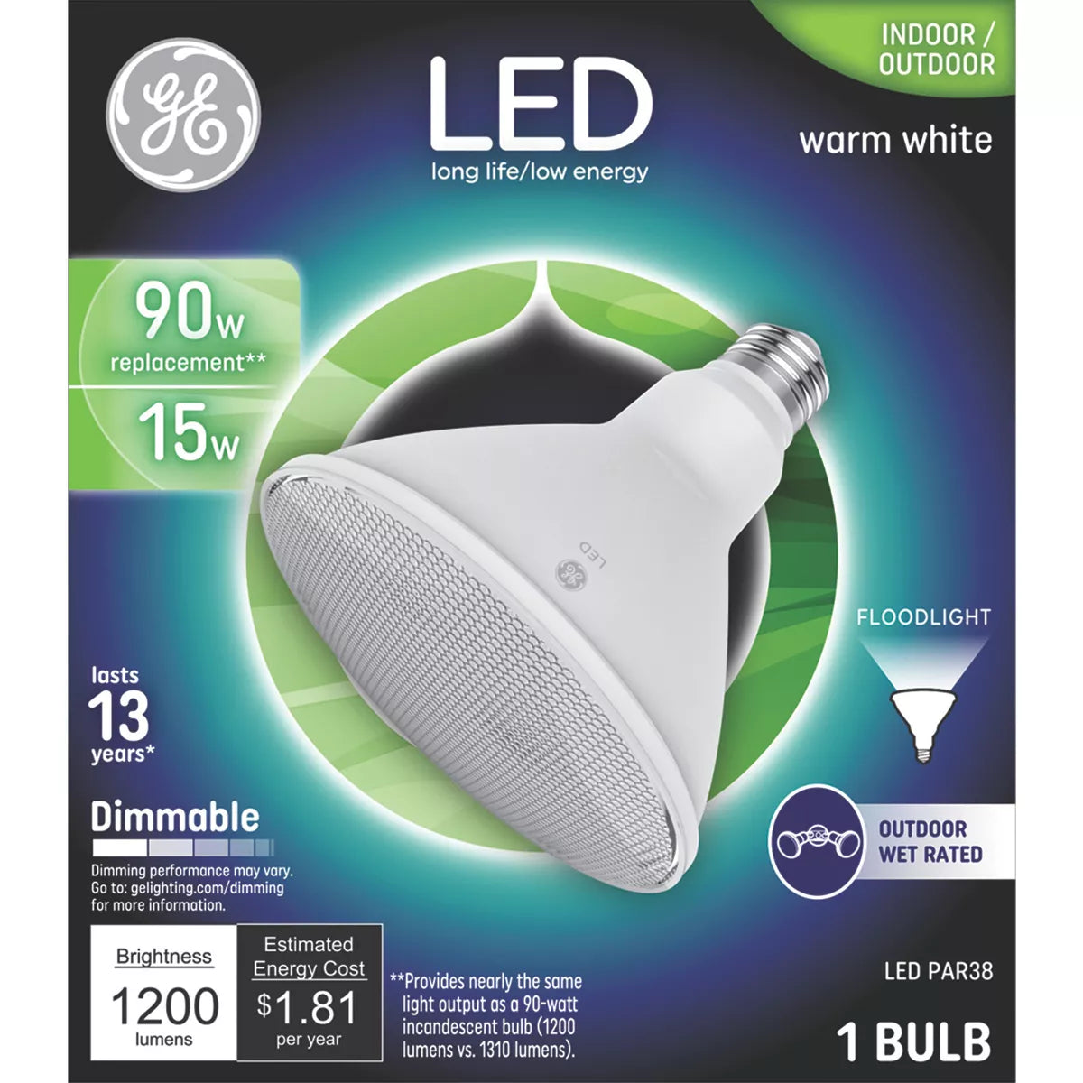 GE Lighting Classic LED 90 Watt Replacement, Warm White, PAR38 Outdoor Floodlight Bulb, 1 Pack-043168547536-LR-348629-1-LR eShop