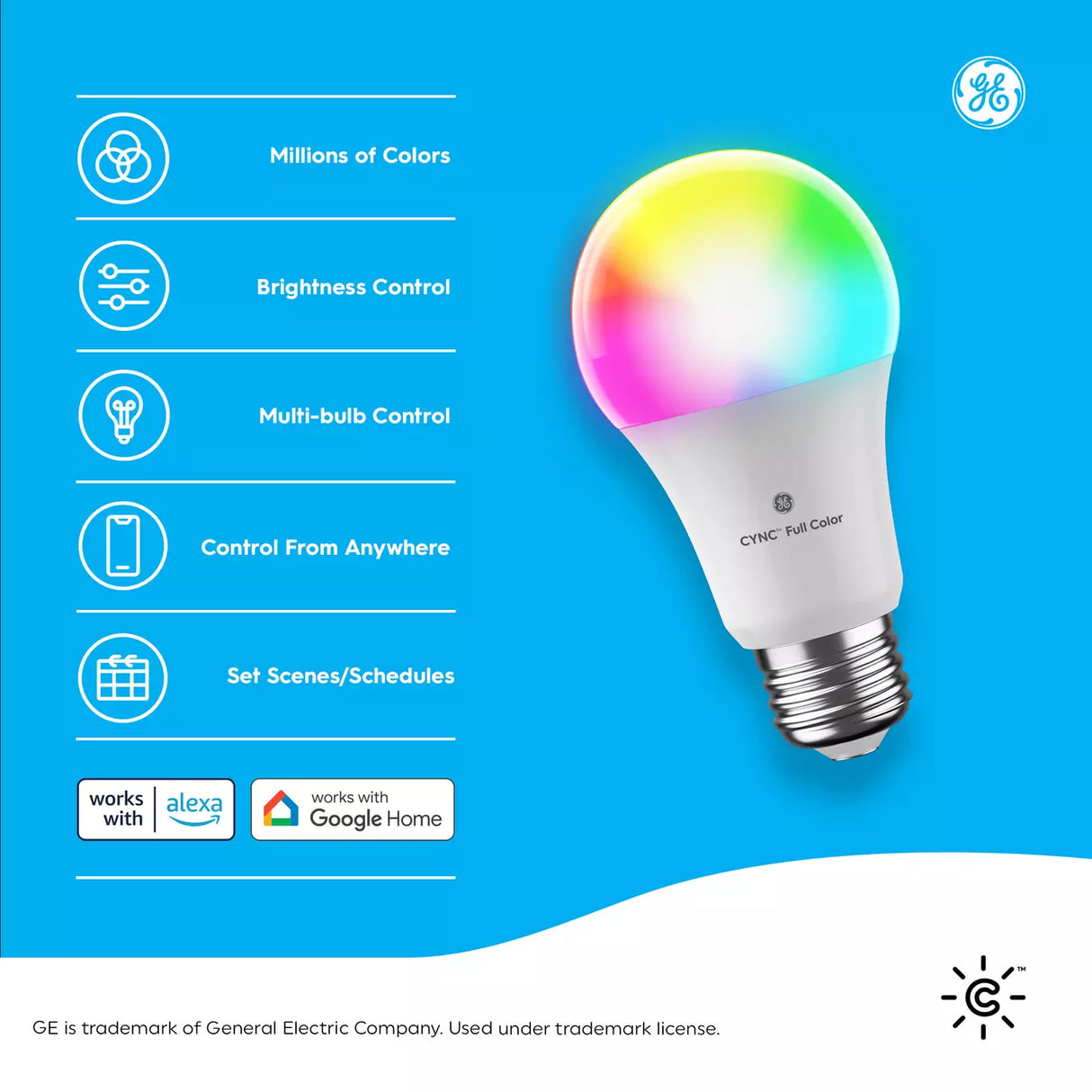 GE Lighting Cync A19 Smart LED Light Bulb, Color Changing Smart WiFi Light, Works with Alexa and Google Home-043168524049-LR-348635-3-LR eShop