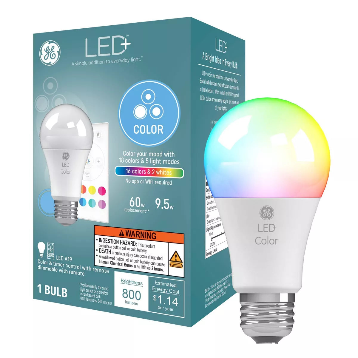 GE Lighting Cync Full Color reveal, General Purpose, A19, 60W, Replacement Smart LED Bulb-043168502177-LR-344617-1-LR eShop
