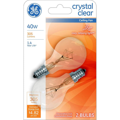 GE Lighting Decorative A15 Incandescent Ceiling Fan Light Bulb, 40-Watts, Crystal Clear, 2 Pack-043168713931-LR-282801-1-LR eShop