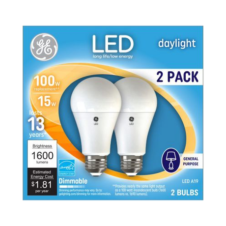 GE Lighting LED A19 Light Bulb with Medium Base, 17-Watt, Daylight, 2-Pack, 2 Count-043168661331-LR-348648-1-LR eShop