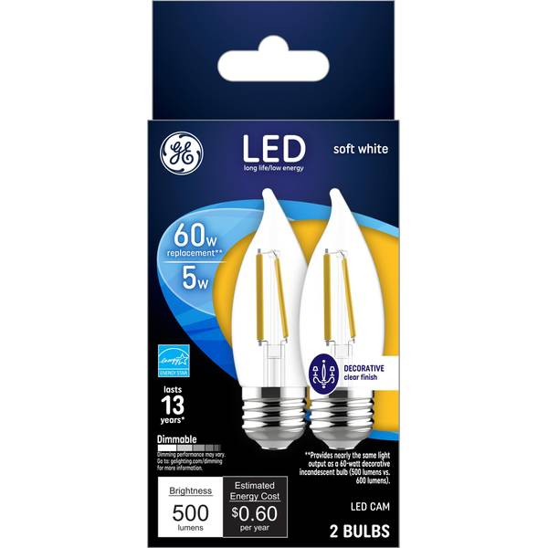 GE Lighting LED Light Bulb, Decorative, 60 W Equivalent, Medium (E26) Lamp Base, Dimmable, Soft White Light, 2 Pack-043168530736-LR-348615-1-LR eShop