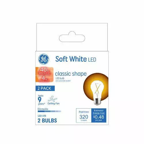 GE Lighting LED Light Bulbs, A15 Ceiling Fan Bulbs, 40 Watt Replacement, Soft White, 2 Pack-043168548045-LR-348668-1-LR eShop