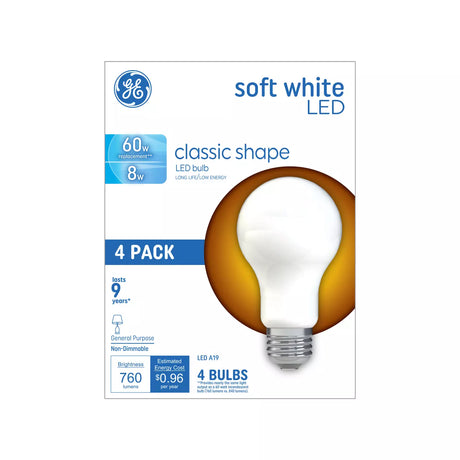 GE Lighting LED Light Bulbs, A19 General Purpose Bulbs, 60 Watt Replacement, Soft White, 4 count-043168991902-LR-321347-1-LR eShop