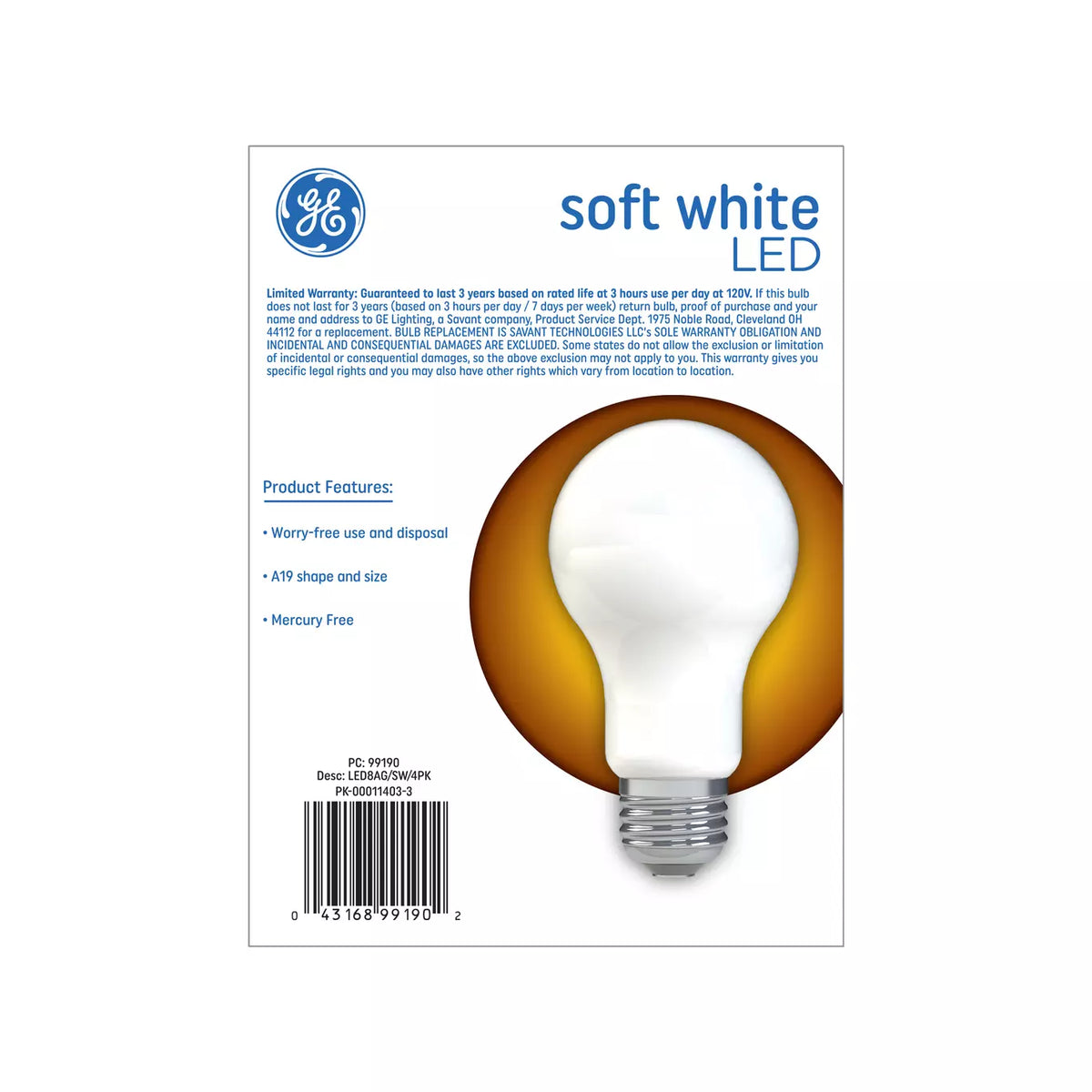 GE Lighting LED Light Bulbs, A19 General Purpose Bulbs, 60 Watt Replacement, Soft White, 4 count-043168991902-LR-321347-3-LR eShop