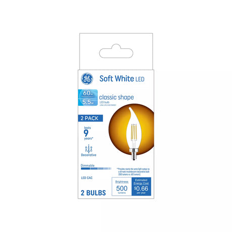 GE Lighting LED Light Bulbs, CA11 Decorative Candle Bulbs, 60 Watt Replacement, Soft White, 2 Pack-043168549530-LR-348666-1-LR eShop