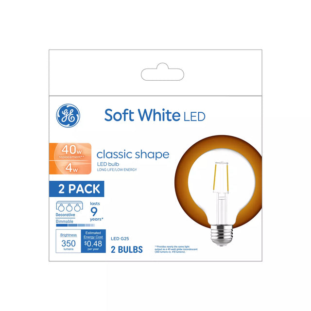 GE Lighting LED Light Bulbs, G25 Vanity Globe Lights, 40 Watt Replacement, Soft White, 2 Pack-043168548083-LR-348656-1-LR eShop