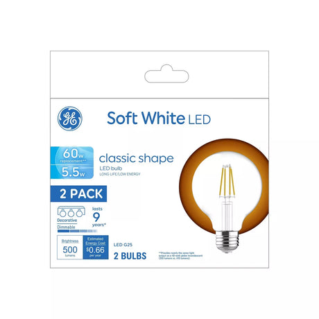 GE Lighting LED Light Bulbs, G25 Vanity Globe Lights, 60 Watt Replacement, Soft White, 2 Pack-043168548106-LR-348658-1-LR eShop