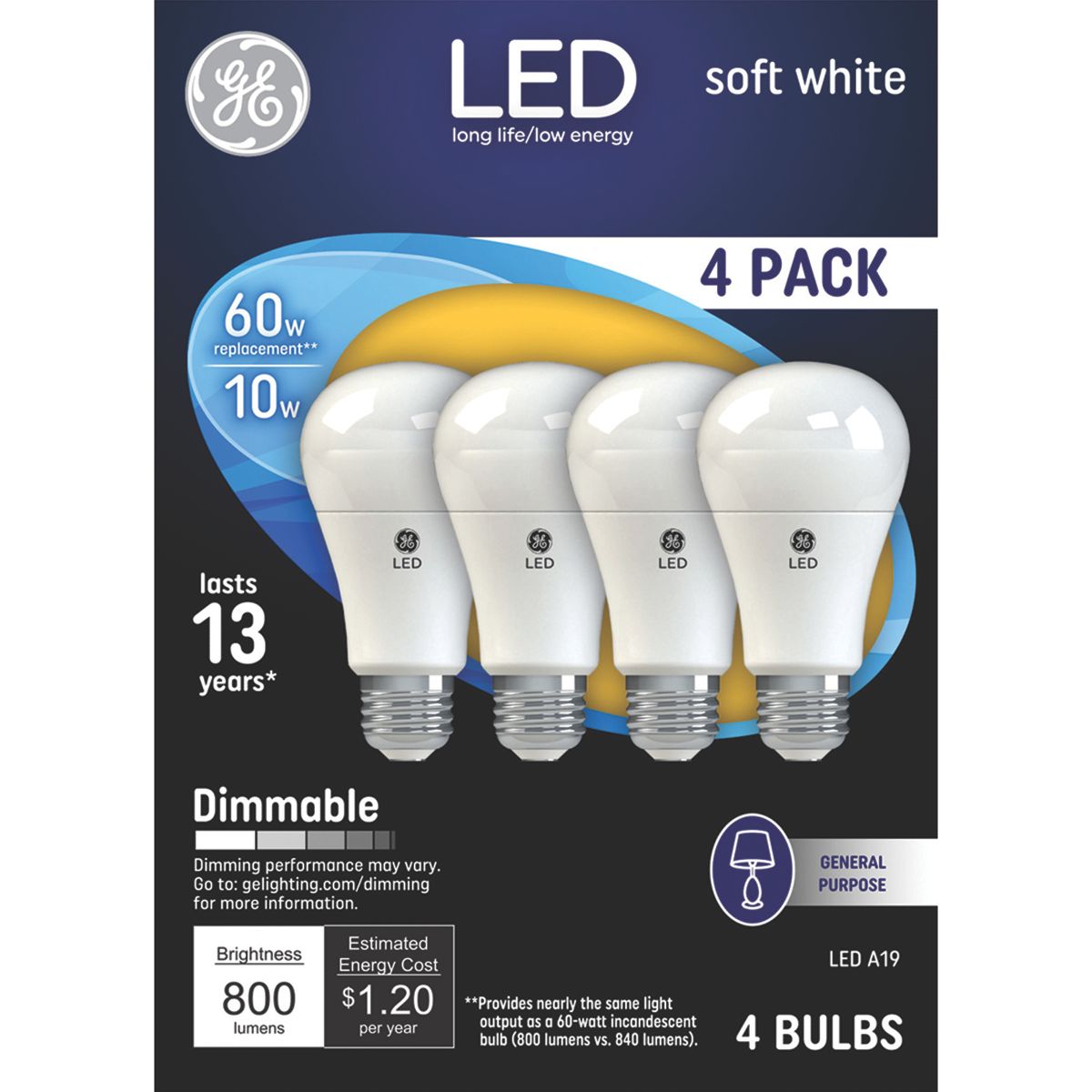 GE Lighting LED Light Bulbs, Soft White, A19, 10 Watts, 4 count-043168676151-LR-321363-1-LR eShop