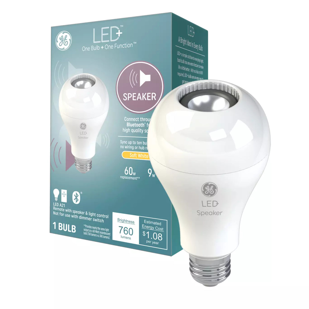 GE Lighting LED+ Speaker Lamp LED Light Bulbs, General Purpose, A21 Bulb, 9 Watts, 1 Pack-043168502290-LR-344616-2-LR eShop