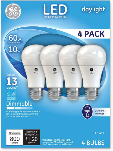 GE Lighting LED Standard Light Bulbs, 10 Watts Daylight, Medium Base, Dimmable, 4 count-043168676168-LR-321362-1-LR eShop