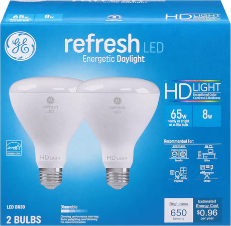 GE Lighting Refresh HD LED 65 Watt Replacement, Daylight, BR30 Indoor Floodlight Bulbs, 2 Pack-043168542661-LR-348642-1-LR eShop