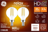 GE Lighting Relax HD G16.5 LED Light Bulbs, Vanity Globe Lights, 40 Watt Replacement, Soft White, 2 pack-043168317559-LR-348624-1-LR eShop