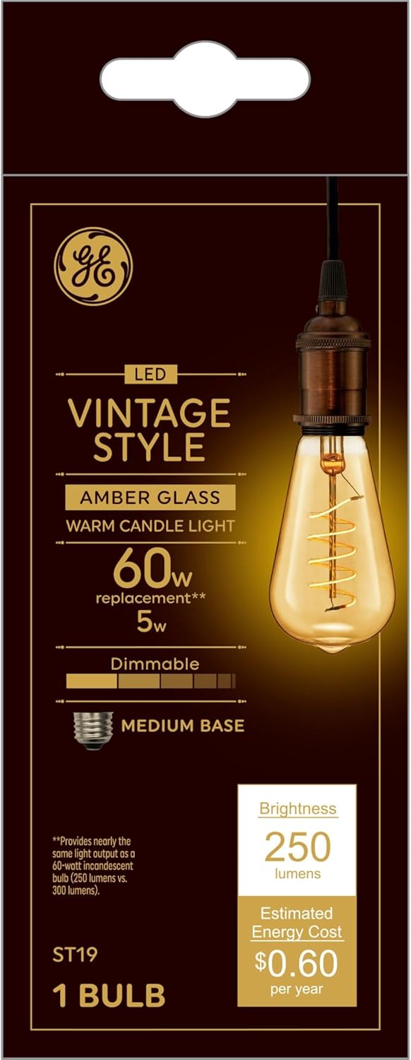 GE Lighting Vintage Style ST19 LED Light Bulb, Edison Style Bulb, Amber Glass, 60 Watt Replacement-043168365079-LR-337039-1-LR eShop