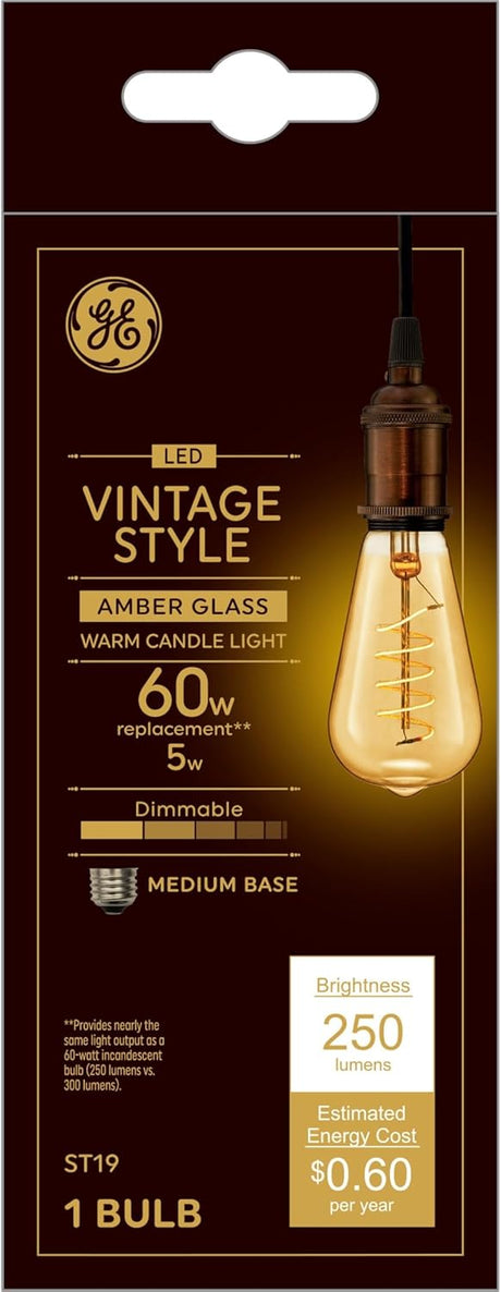 GE Lighting Vintage Style ST19 LED Light Bulb, Edison Style Bulb, Amber Glass, 60 Watt Replacement-043168365079-LR-337039-1-LR eShop