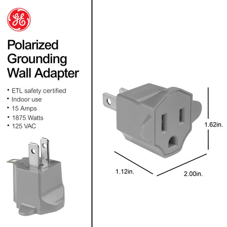 GE Polarized Grounding Outlet Adapter - Gray-043180639875-LR-275931-2-LR eShop