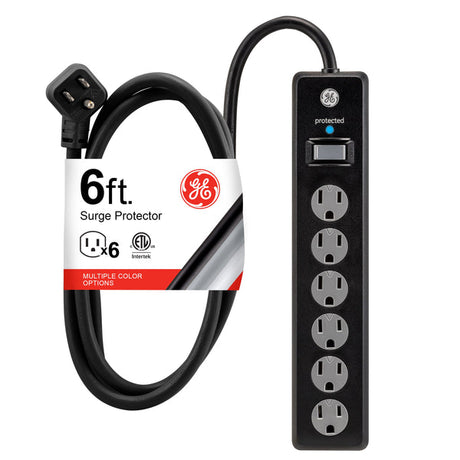 GE Surge Protector Power Strip With Twist-to-Close Safety Outlets - Black, 6 feet-030878336611-LR-327723-1-LR eShop