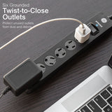 GE Surge Protector Power Strip With Twist-to-Close Safety Outlets - Black, 6 feet-030878336611-LR-327723-2-LR eShop
