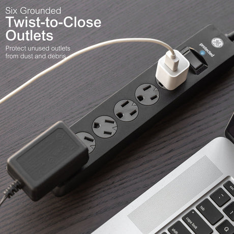GE Surge Protector Power Strip With Twist-to-Close Safety Outlets - Black, 6 feet-030878336611-LR-327723-2-LR eShop