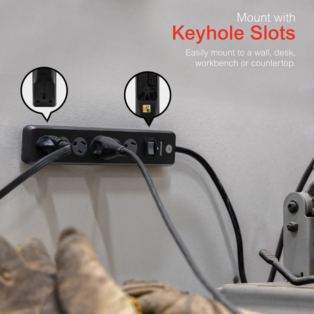 GE Surge Protector Power Strip With Twist-to-Close Safety Outlets - Black, 6 feet-030878336611-LR-327723-4-LR eShop