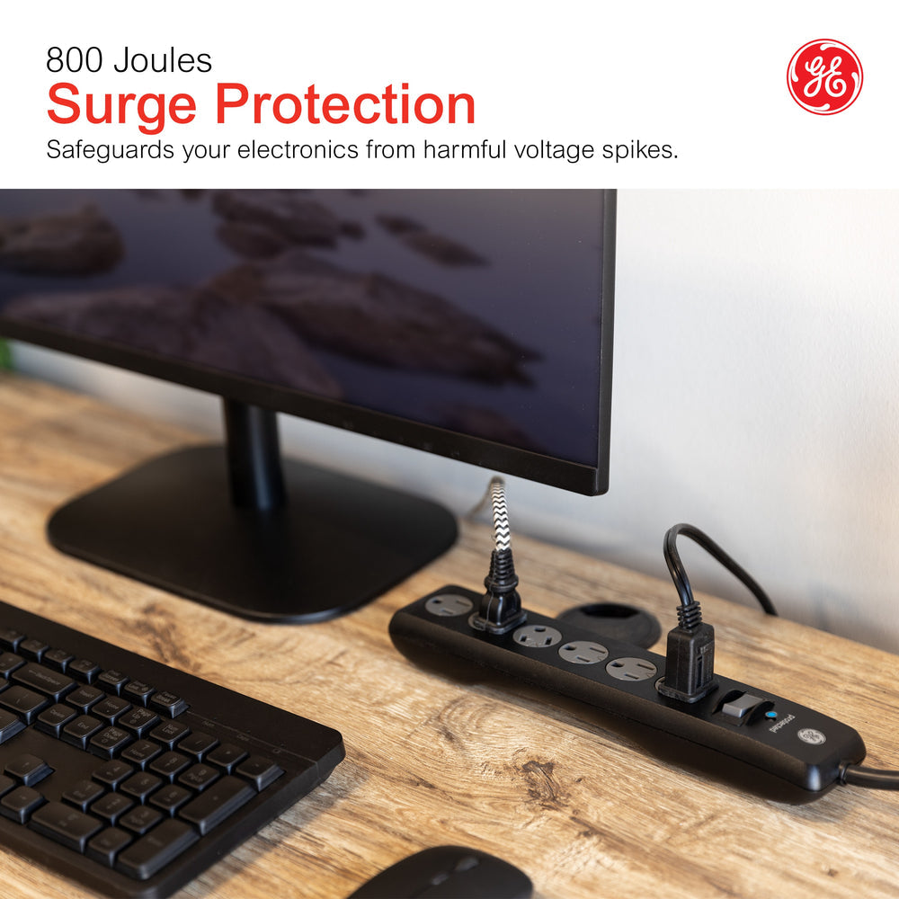 GE Surge Protector Power Strip With Twist-to-Close Safety Outlets - Black, 6 feet-030878336611-LR-327723-5-LR eShop