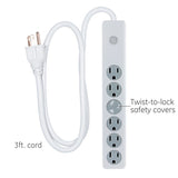 GE Surge Protector with Twist-to-Close Safety Covers - White, 3 feet-043180140890-LR-317045-2-LR eShop