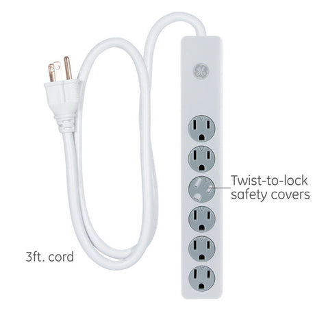 GE Surge Protector with Twist-to-Close Safety Covers - White, 3 feet-043180140890-LR-317045-2-LR eShop