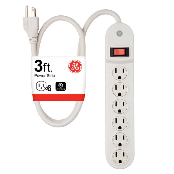 GE Surge Protector with Twist-to-Close Safety Outlets - White, 3 feet-043180572448-LR-153182-1-LR eShop