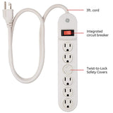 GE Surge Protector with Twist-to-Close Safety Outlets - White, 3 feet-043180572448-LR-153182-2-LR eShop
