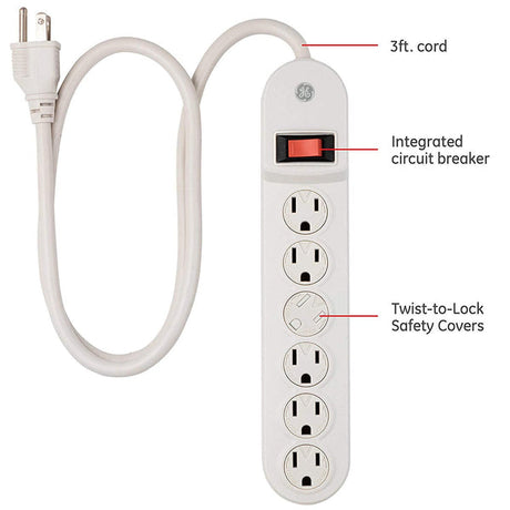 GE Surge Protector with Twist-to-Close Safety Outlets - White, 3 feet-043180572448-LR-153182-2-LR eShop