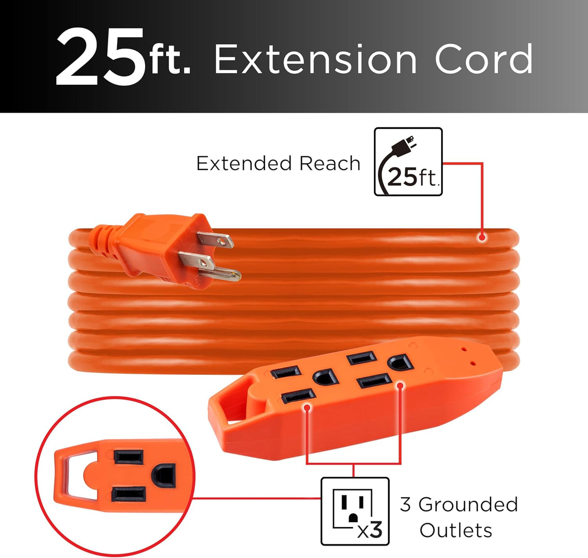 GE UltraPro Outdoor Extension Cord - Orange, 25 feet-043180635068-LR-225195-3-LR eShop