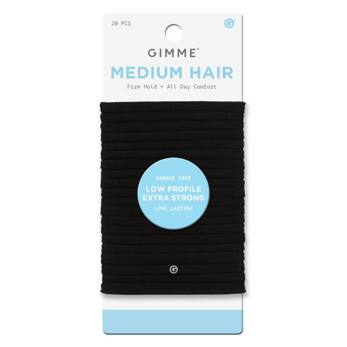 GIMME Medium Hair Firm Hold + All Day Comfort Low Profile Hair Tie Bands - Black, 20 count-843370078732-LR-361070-1-LR eShop