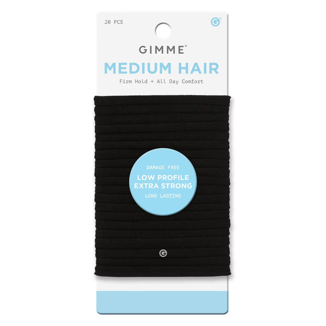 GIMME Medium Hair Firm Hold + All Day Comfort Low Profile Hair Tie Bands - Black, 20 count-843370078732-LR-361070-1-LR eShop
