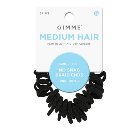 GIMME Medium Hair Firm Hold + All Day Comfort No Snag Braid End Hair Tie Bands - Black, 25 count-843370082159-LR-361076-1-LR eShop