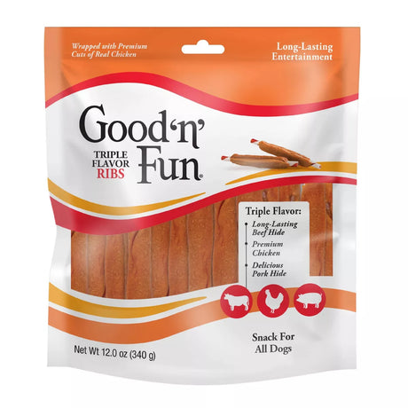 Good 'n' Fun Ribs Rawhide with Beef, Chicken and Pork Flavor Dog Treats, 12 oz-091093941295-LR-330428-1-LR eShop
