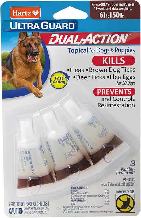 Hartz UltraGuard Dual Action Topical Flea & Tick Treatment for Dogs and Puppies - 61-150 lbs, 3 Monthly Treatments-032700156510-LR-316680-1-LR eShop