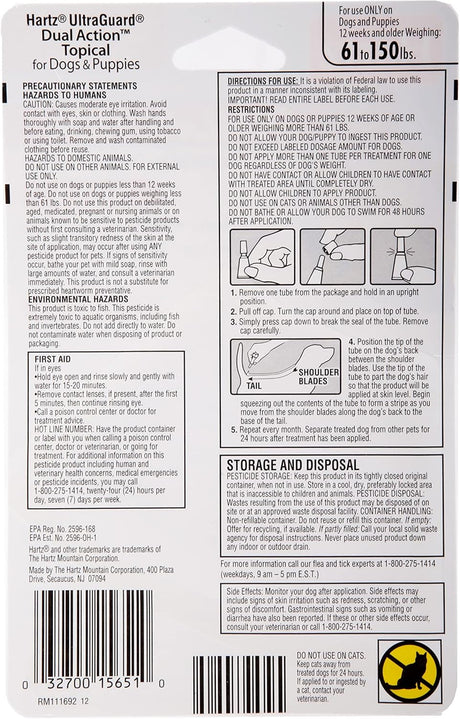 Hartz UltraGuard Dual Action Topical Flea & Tick Treatment for Dogs and Puppies - 61-150 lbs, 3 Monthly Treatments-032700156510-LR-316680-2-LR eShop