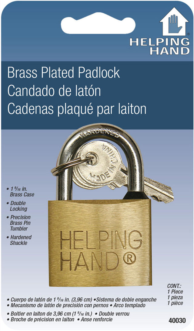 Helping Hand Brass Plated Padlock, 1.25"-070792400302-LR-227214-1-LR eShop