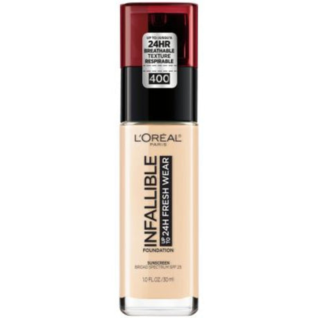 L'Oreal Paris Infallible 24 Hour Fresh Wear Foundation, Lightweight, Pearl, 1 oz.