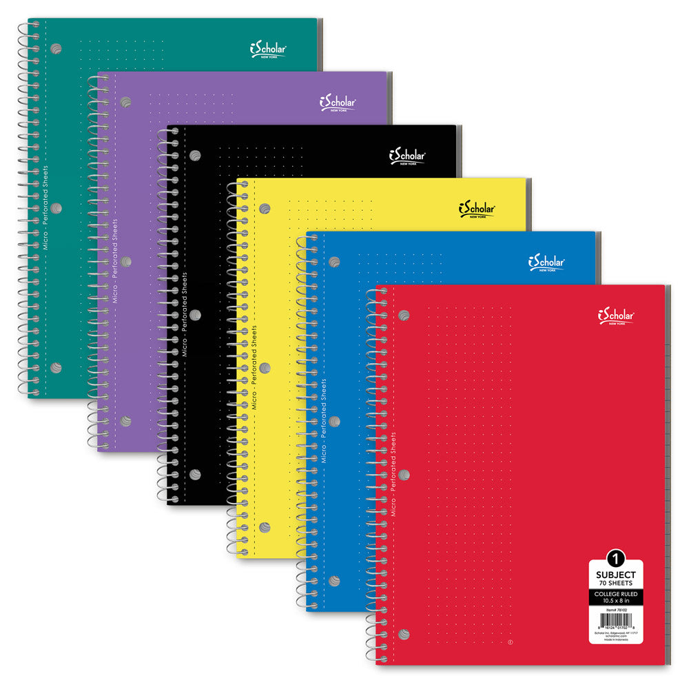 iScholar 1 Subject College Ruled Wirebound Notebook - Assorted Colors, 10.5" x 8"-816124017028-LR-214100-1-LR eShop
