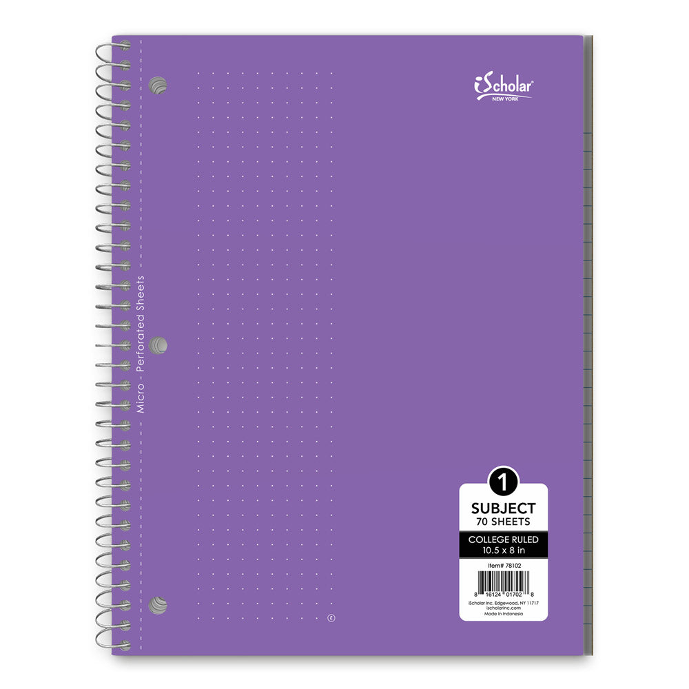 iScholar 1 Subject College Ruled Wirebound Notebook - Assorted Colors, 10.5" x 8"-816124017028-LR-214100-7-LR eShop