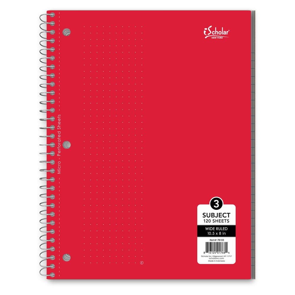 iScholar 3 Subject Wide Ruled Notebook - Assorted Colors-816124017035-LR-240358-4-LR eShop