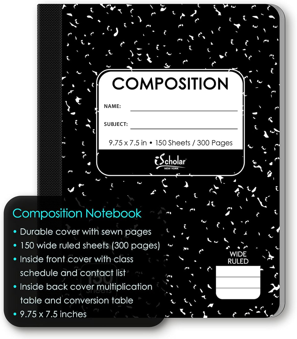 iScholar Black and White Marble Composition Book - Wide Ruled, 150 Sheets-816124011040-LR-116571-3-LR eShop