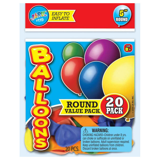 JA-RU Round Balloons - Assorted Colors, 20 count-075656001190-LR-218839-1-LR eShop